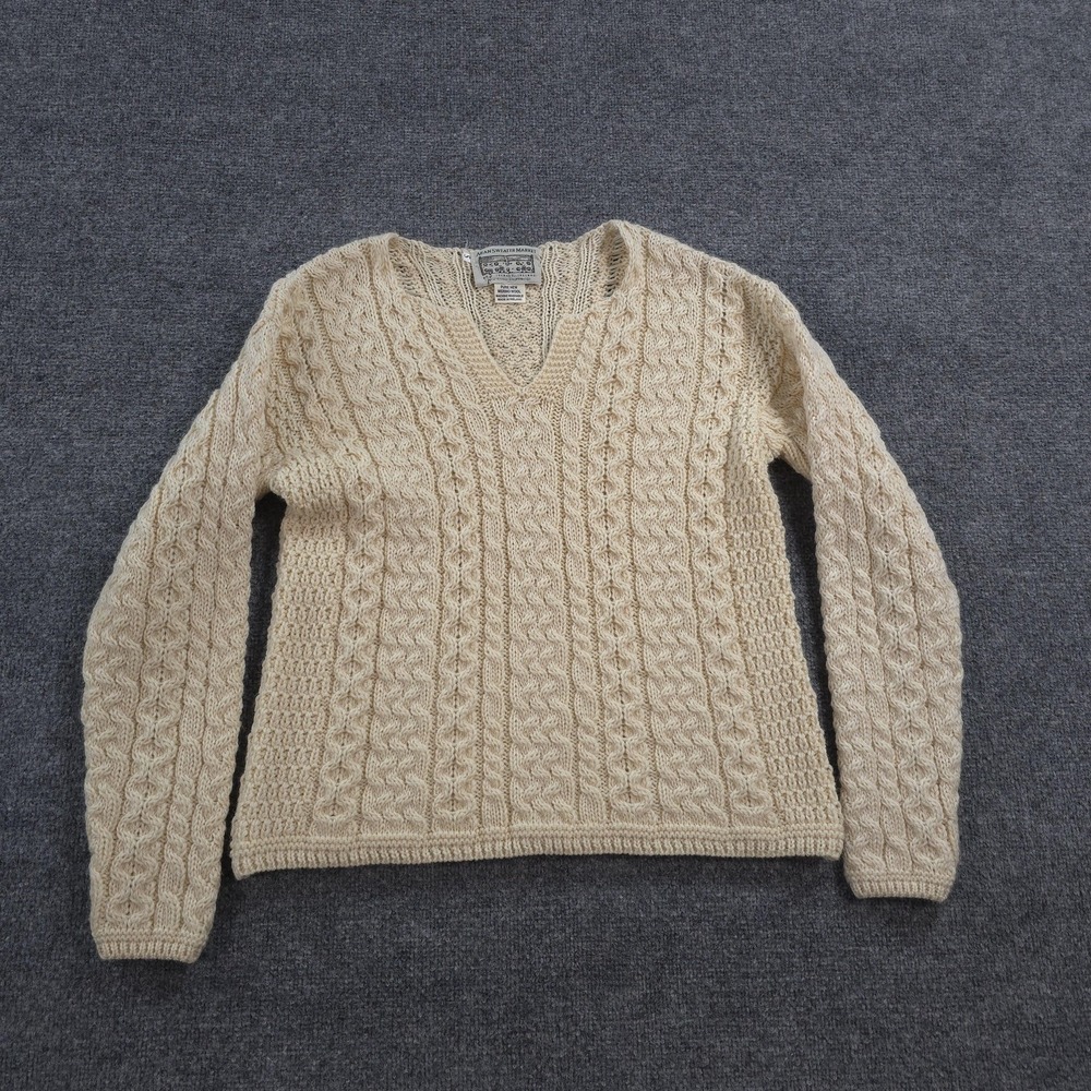 Aran Sweater Market Sweater Womens S Beige Merino Wool Cable Knit V Neck Ireland